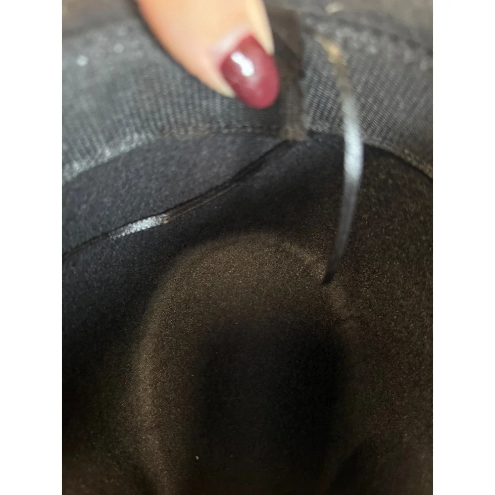 Womens Black Felt Fedora Hat‎ Wide Brim Band Detail